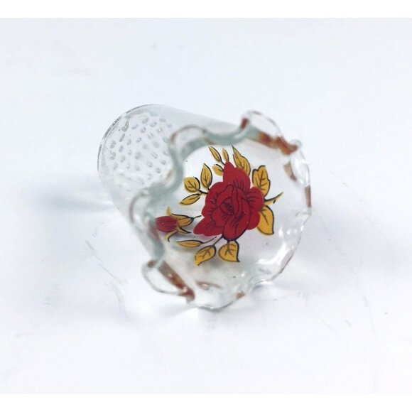 Handcrafted Glass Thimble With Red Rose Floral Design - Picture 4 of 5